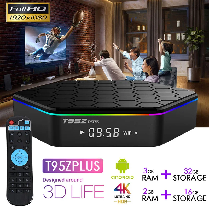 T95Z Plus 2 ГБ/16 ГБ 3 Гб/32 Восьмиядерный процессор Amlogic Android 7 1 Inteligente CAIXA DE TV 4G + 5 ГГц Wi Fi