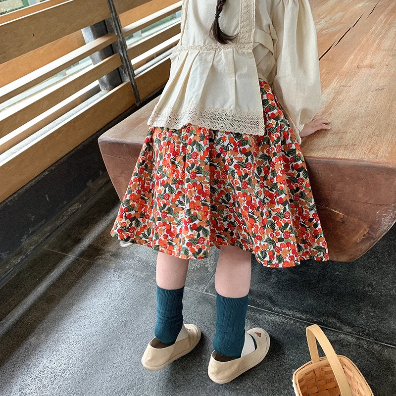 

children wear spring 2021 broken flower skirt baby girls Korean long skirt