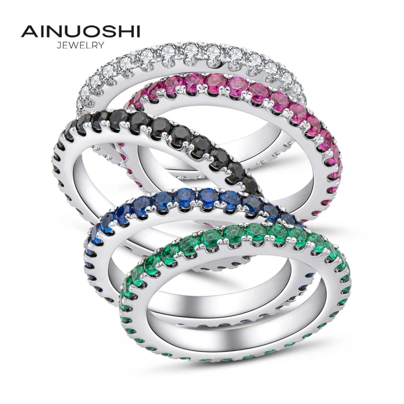 Обручальные кольца AINUOSHI для женщин серебряные с искусственным бриллиантом