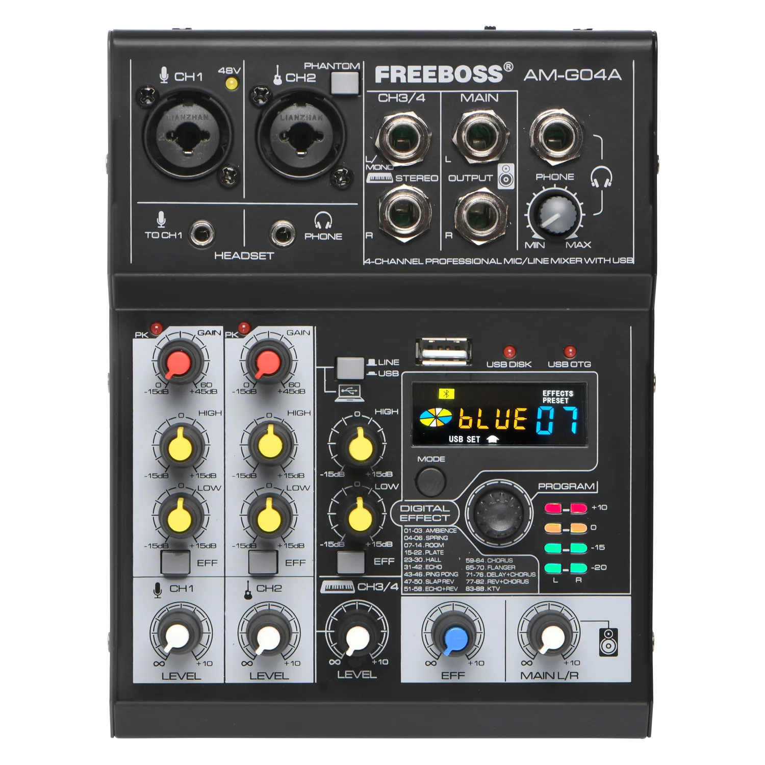 Мобильный компьютер FREEBOSS AG-AS04A 4-канальный DC 5 В Bluetooth воспроизведение и запись 88 DSP