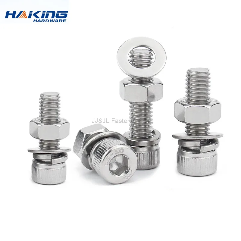 Hex Socket head cap screw Bolt and Nut Set with plain Washers 304 Stainless Steel Hex Screw M3 M4 M5 M6 M8 Screw Nut
