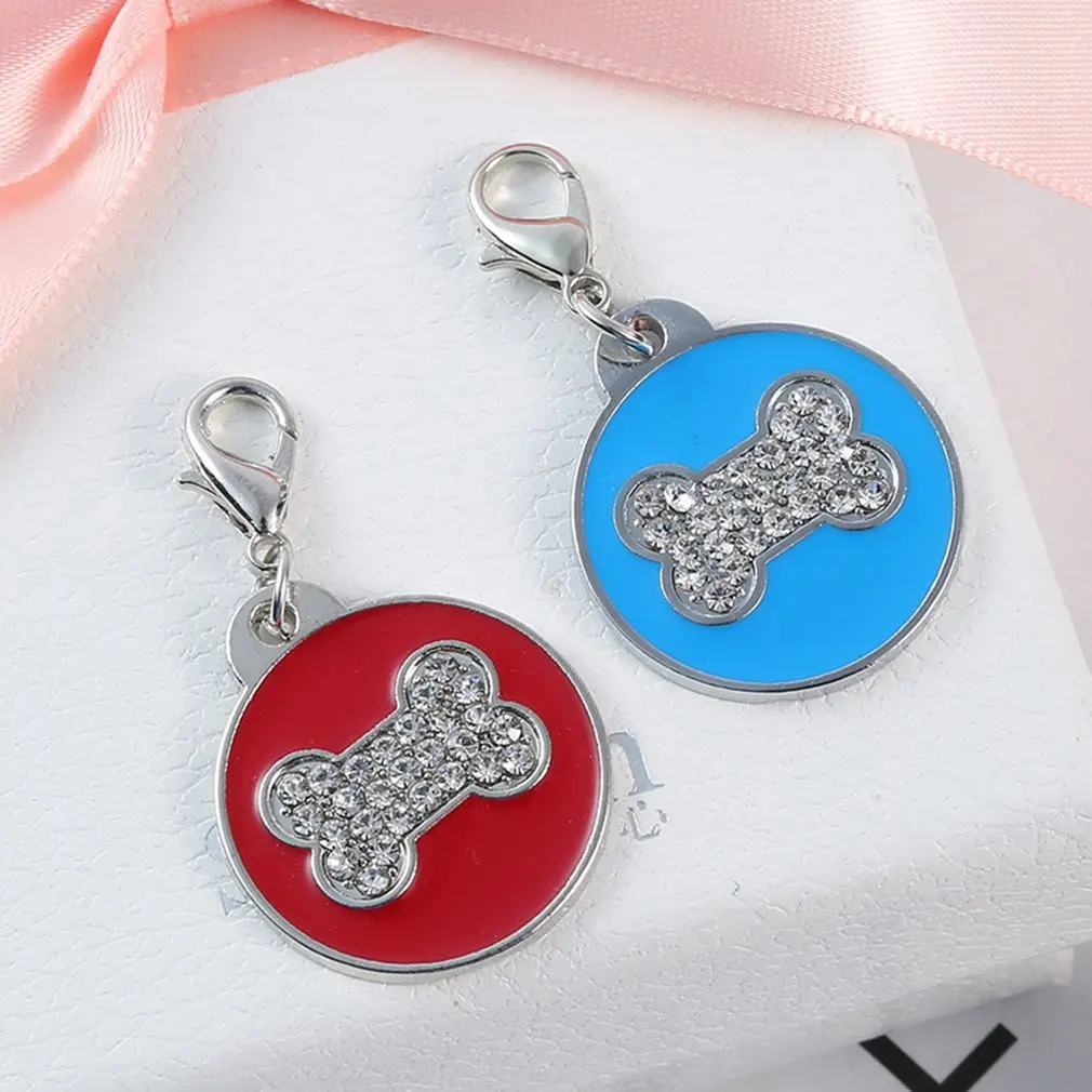 Zinc Alloy Pet ID Tag with Shiny Rhinestone Paw Bone Pattern Identify Card Mini Dog Cat Collar Pendant Accessories | Дом и сад