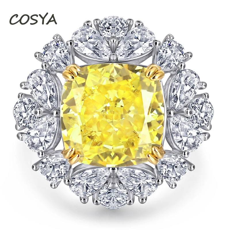 

COSYA Citrine Water Drop surround High Carbon Diamond Retro Rings For Women 100% 925 Sterling Silver Cocktail Party Fine Jewelry