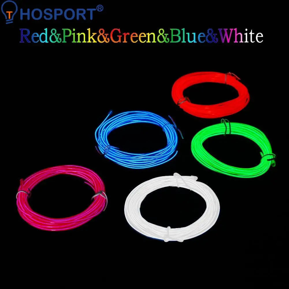 

3m 5pcs Neon Battery Powered Glowing Wire Party Decoration Lamp EL Cold Light High Brightness Luminous Line 3V Battery Box Set