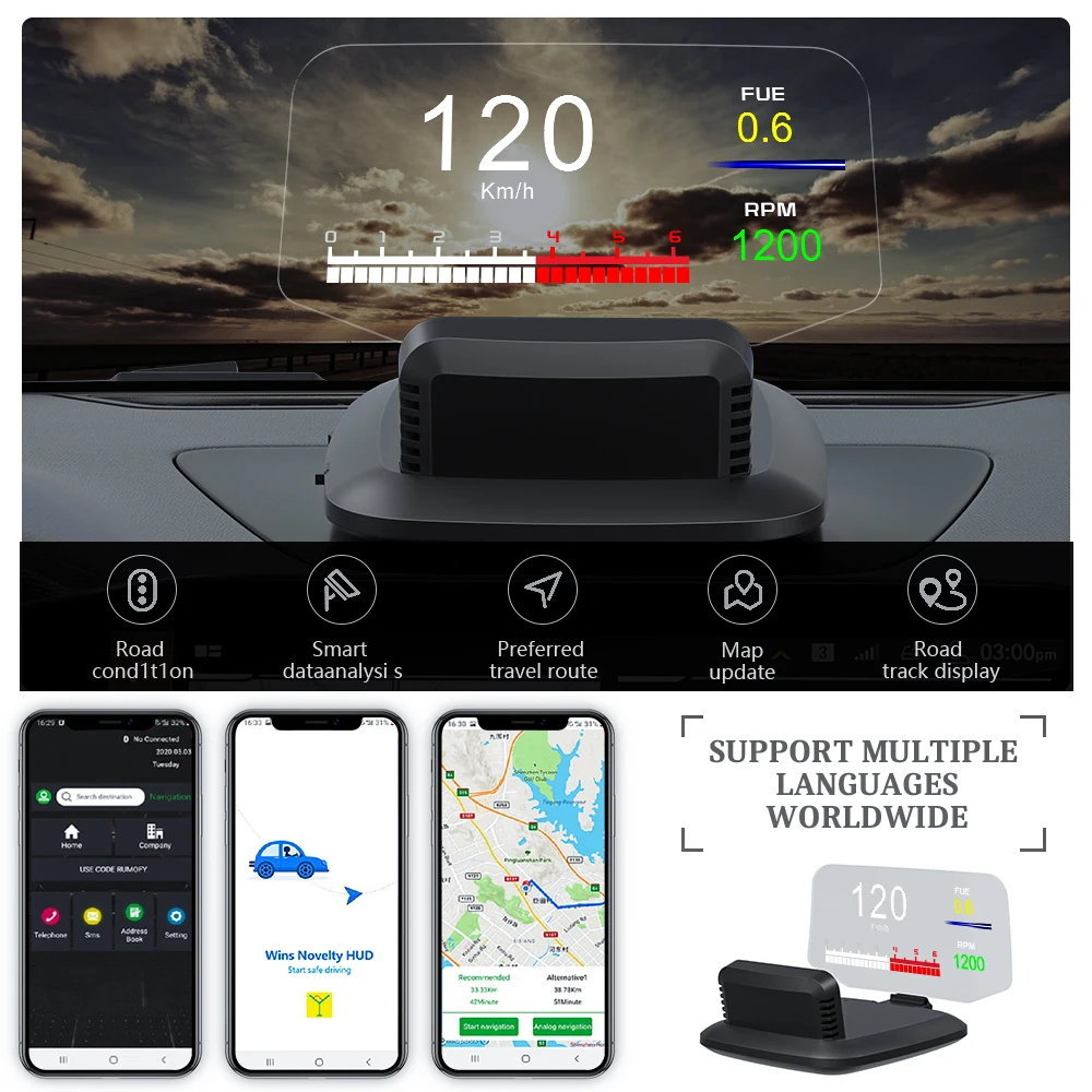 c1 hud head up display obd2 gps dual system digital speedometer water oil temp rpm car alarm electronic accessories free global shipping