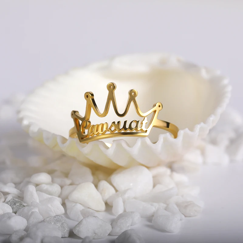 

Trendy Custom Name Rings Stainless Steel Crown Letter Rings For Women Personalized Adjustable Size Bff Jewerly anillos mujer