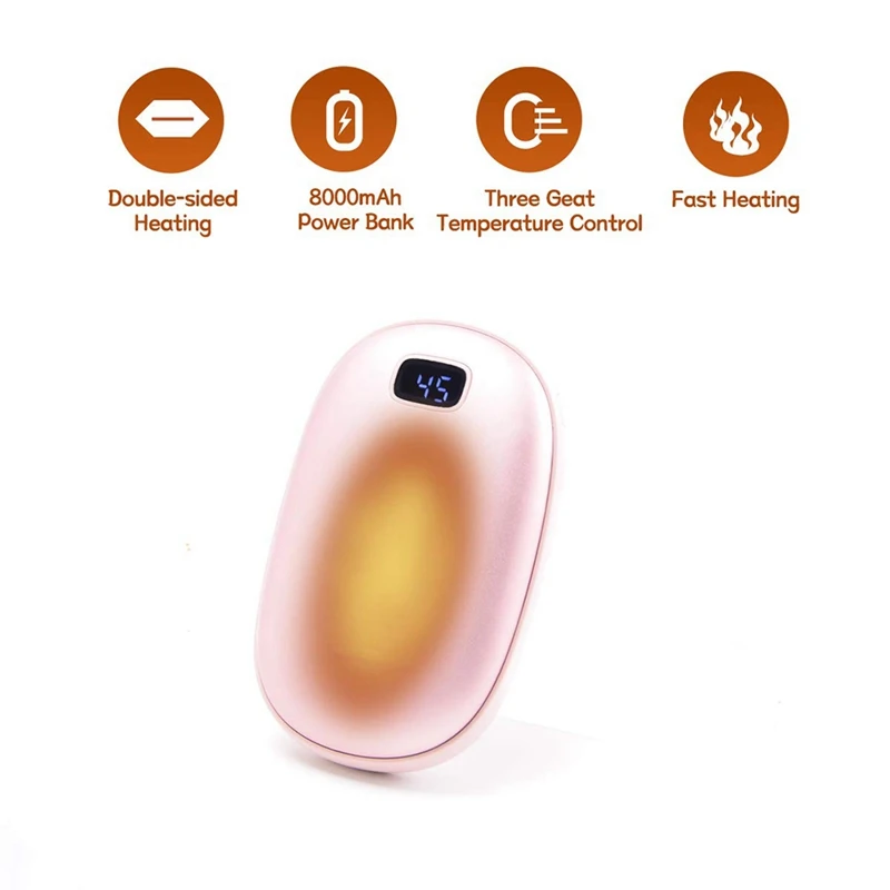 

Fast Heating Hand Warmers, 8000MAh Rechargeable Hand Warmers/ USB Power Bank, 3 Heat Levels Mini Double-Sided Heating
