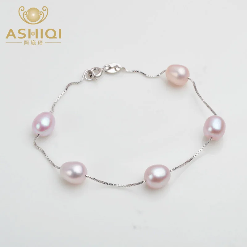 Женский браслет из серебра 925 пробы с натуральным пресноводным жемчугом 7 8