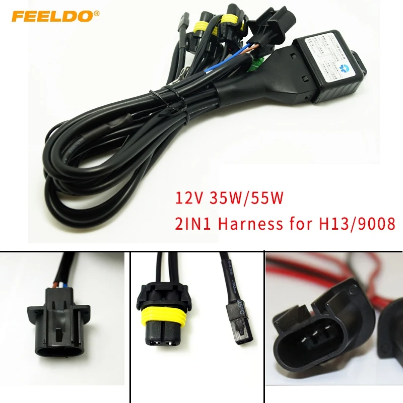 FEELDO 12V 35W/55W 2 в 1 провод H13/9008 Hi/Lo Beam Bi xenon реле жгут проводов для HID конверсии комплект