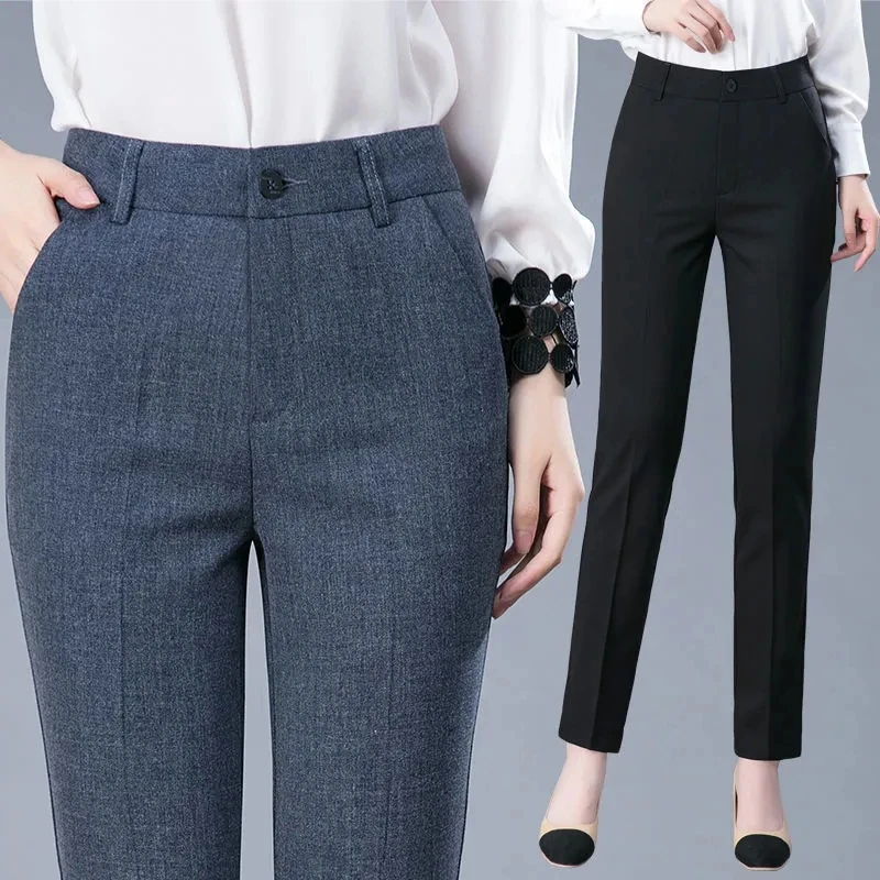 

High Waist Women's Pants Black Work Wear Office Straight Pants Plus Size Female Gray Casual Pants Trousers High Quality
