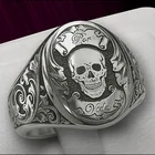 Мужское кольцо с гравировкой черепа ручной работы, уникальное винтажное готическое кольцо-скелет в стиле панк, хороший подарок на Хэллоуин, Рождество