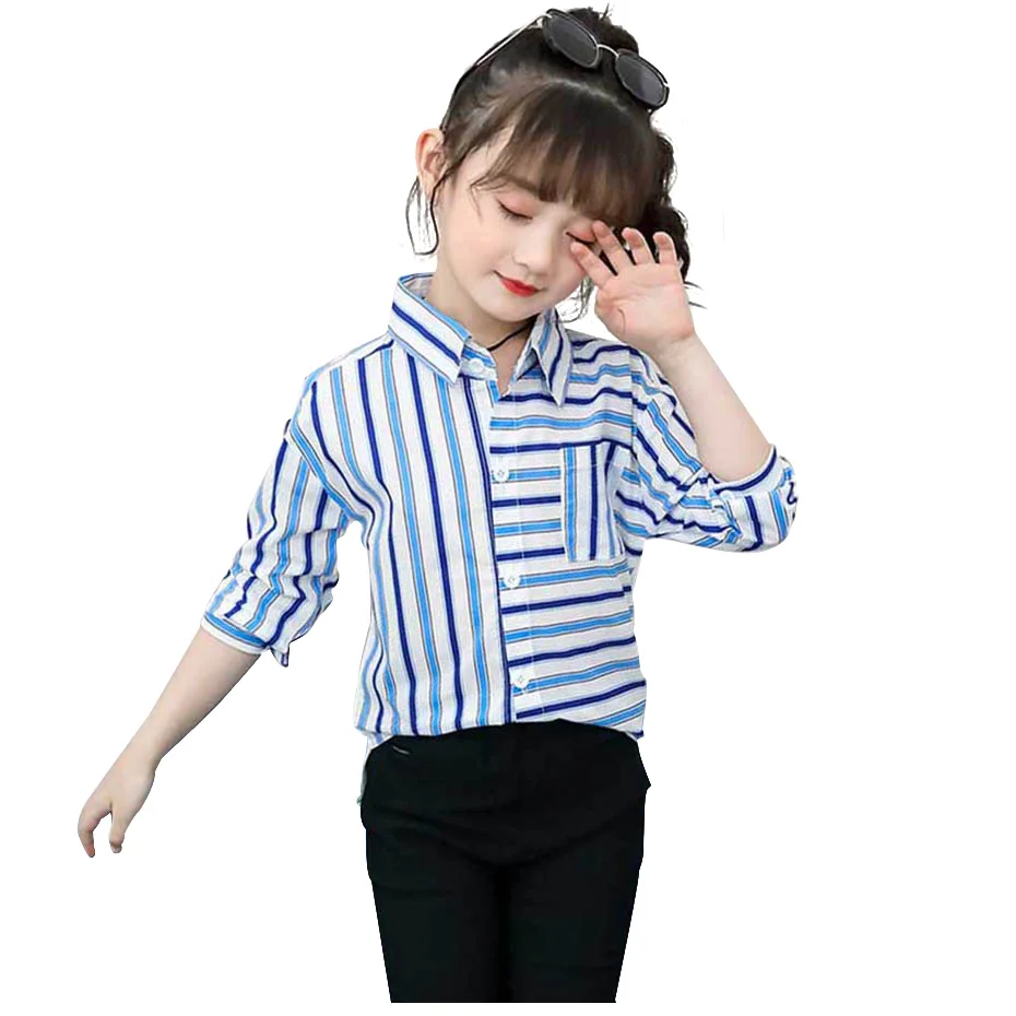 Новинка 2020 рубашки для девочек полосатая блузка в стиле пэчворк рубашка с