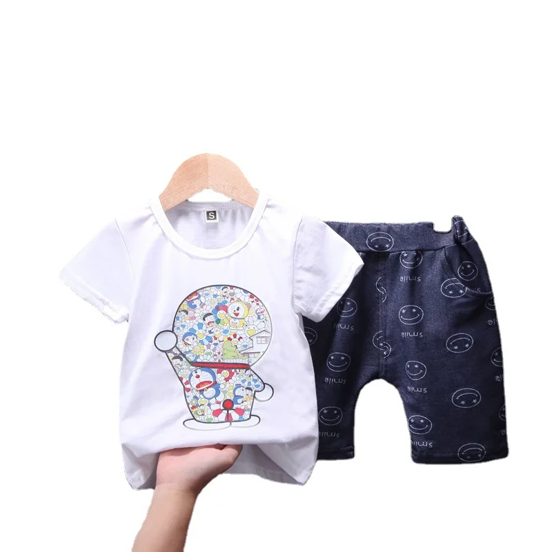 

Новый комплект одежды для маленьких мальчиков, летняя футболка с круглым вырезом для маленьких девочек + шорты, детские хлопковые повседнев...