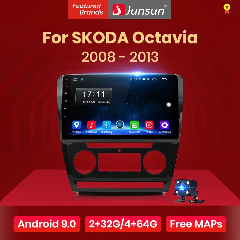 Junsun навигатор автомобильный 2 ГБ+ 32 ГБ, Android 8,1 4G автомобиля радио Мультимедиа Аудио Видео плеер навигации gps для SKODA Octavia 2 2008-2013 A5 2 дин магнитола андроид с навигацией