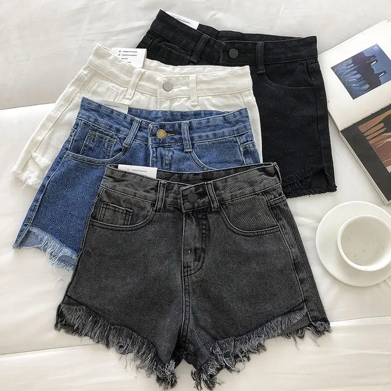 

New Women Summer Fashion Tassel Jean Denim Shorts Washed Distressed Jeans Hot Ripped Shorts Casual Korea Zipper Fly Sexy Shorts