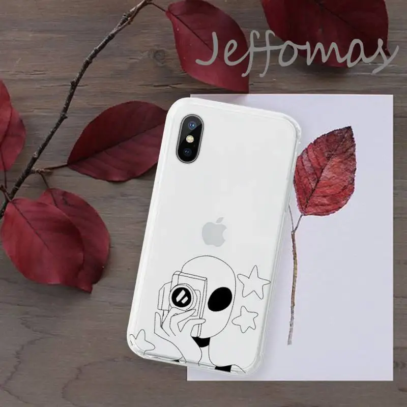 

Funny cute Cartoon alien space Phone Case Transparent for iPhone 11 12 mini pro XS MAX 8 7 6 6S Plus X 5S SE 2020 XR