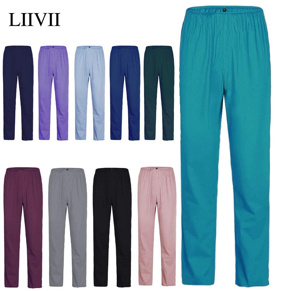 

New Summer Unisex Drawstring Scrubs Pants Medical Uniforms Doctor Nurse Workwear Elastic Waistline Bottoms Elastic Breathable
