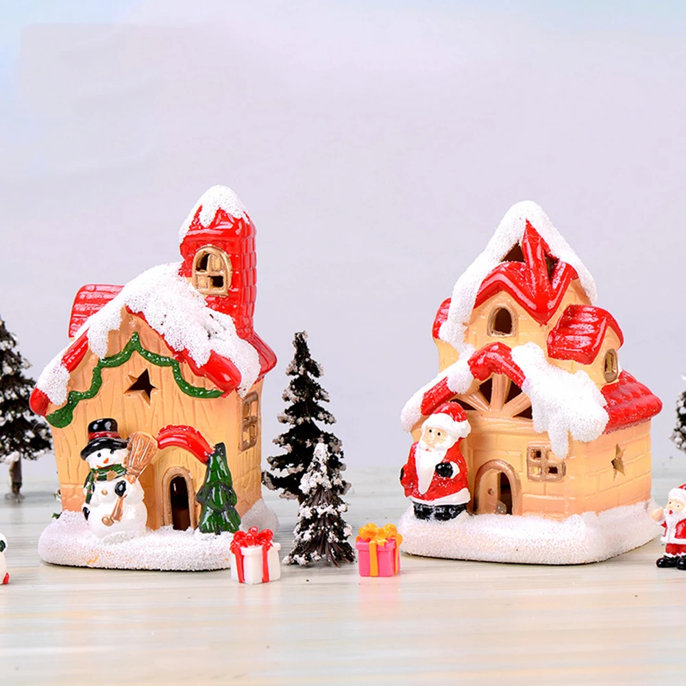 Смола мини Рождество Санта полый дом модель Фигурка DIY Снежный пейзаж домашний