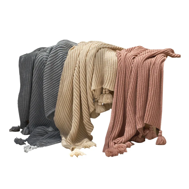 Шерстяное вязаное одеяло с кисточками мягкое постельное белье искусственный