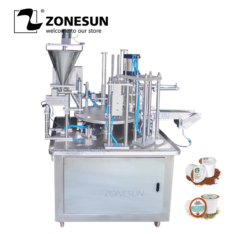 

ZONESUN ZS-GF900C Automatic Coffee Capsule Filling Machine Pneumatic Rotary Type Water Milk Cup Liquid Food Beverage Sealing
