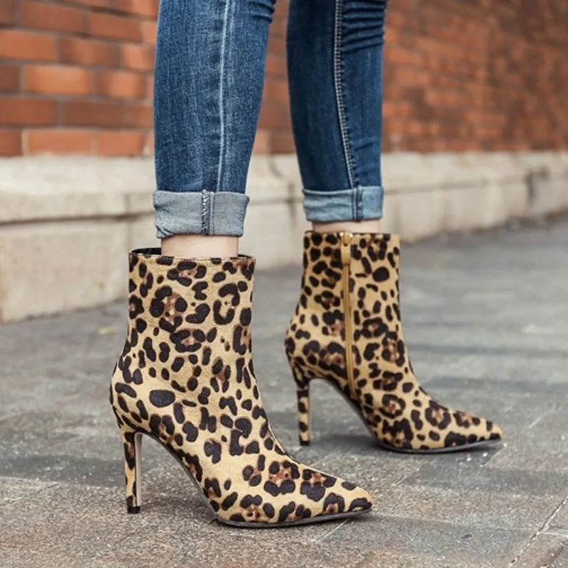 

High Comfortable Ankle Boots Sexy Leopard Print Short Super