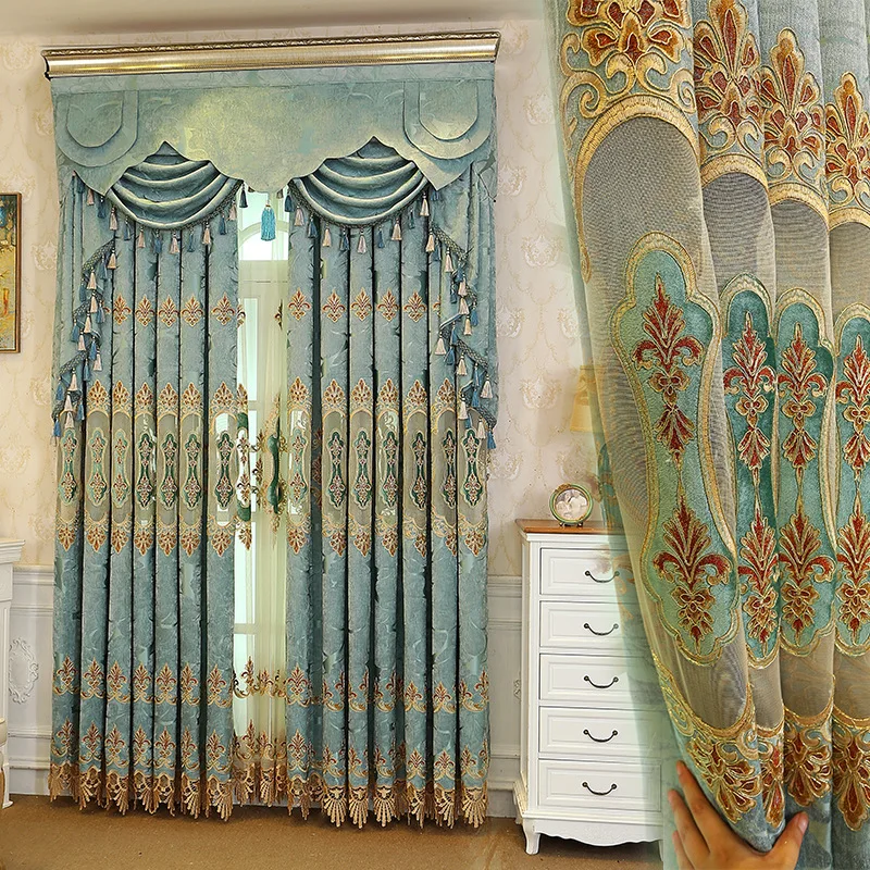 

2021 New Light Luxury Chenille European Style Embroidery Water-soluble Shading Curtains for Living Dining Room Bedroom