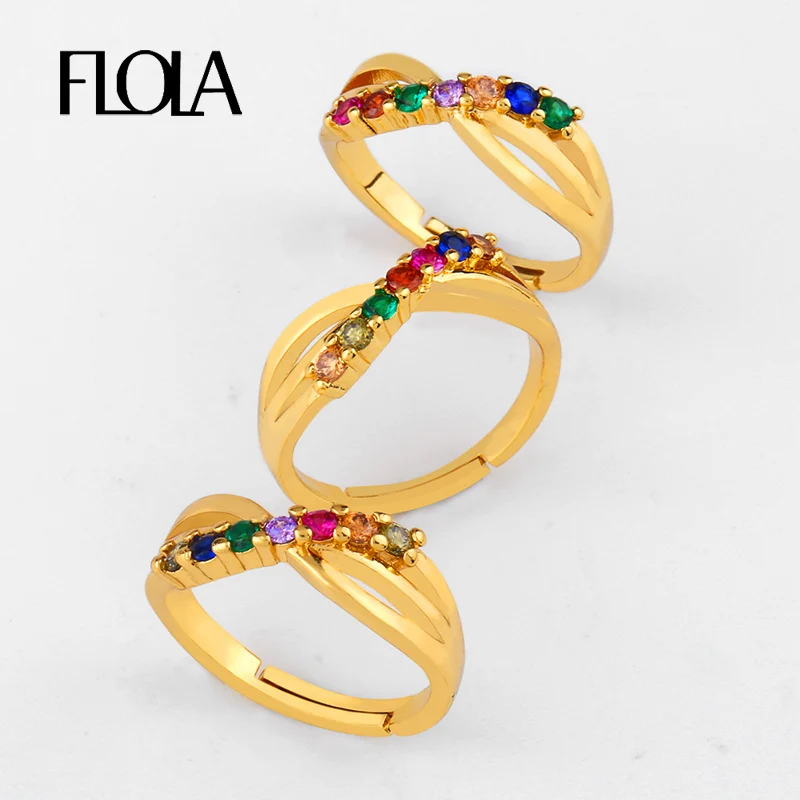 FLOLA золотые радужные волнистые кольца для женщин Регулируемые Multi Stone Кристалл