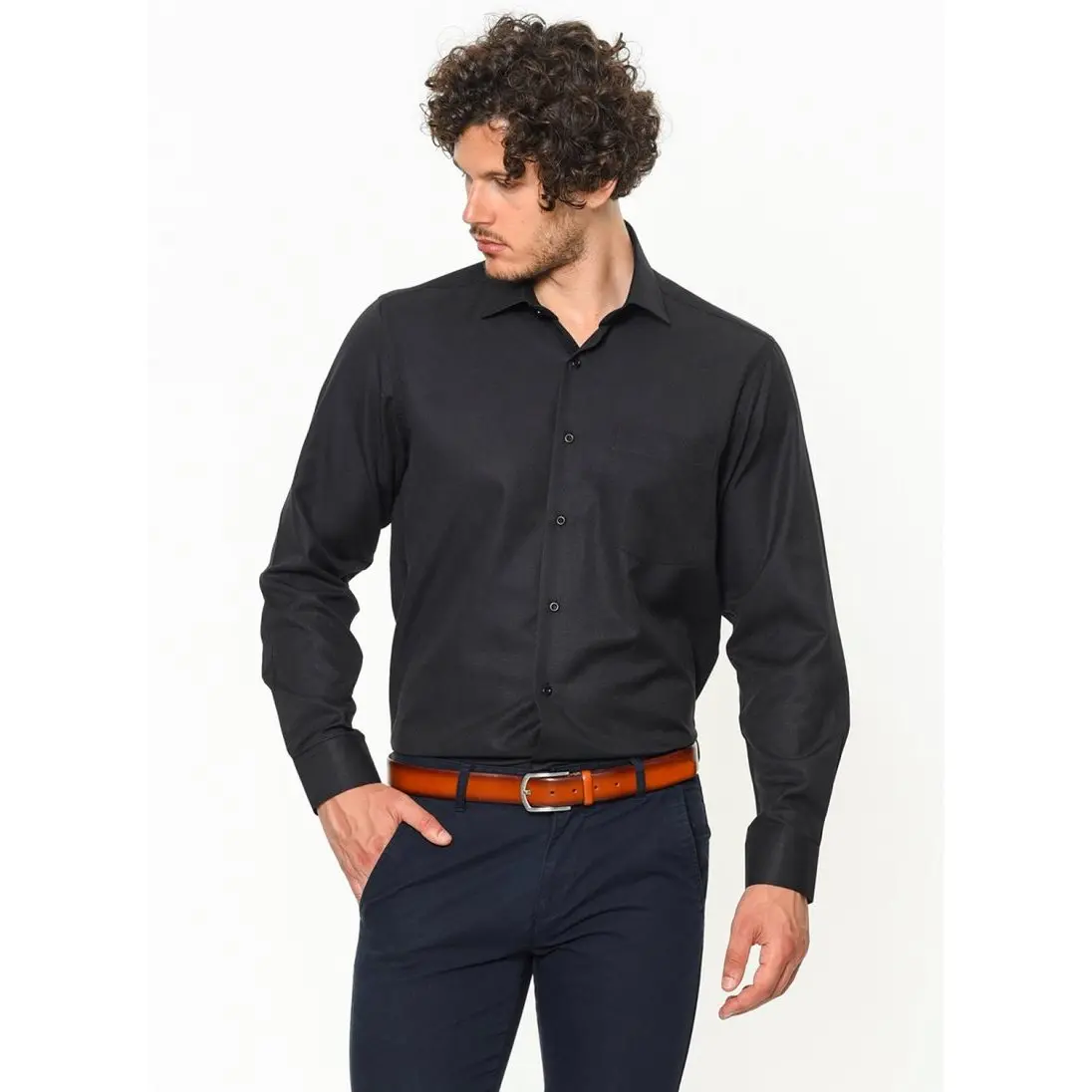 Подарок на день отцов идея однотонная Черная Мужская рубашка фиолетовый галстук