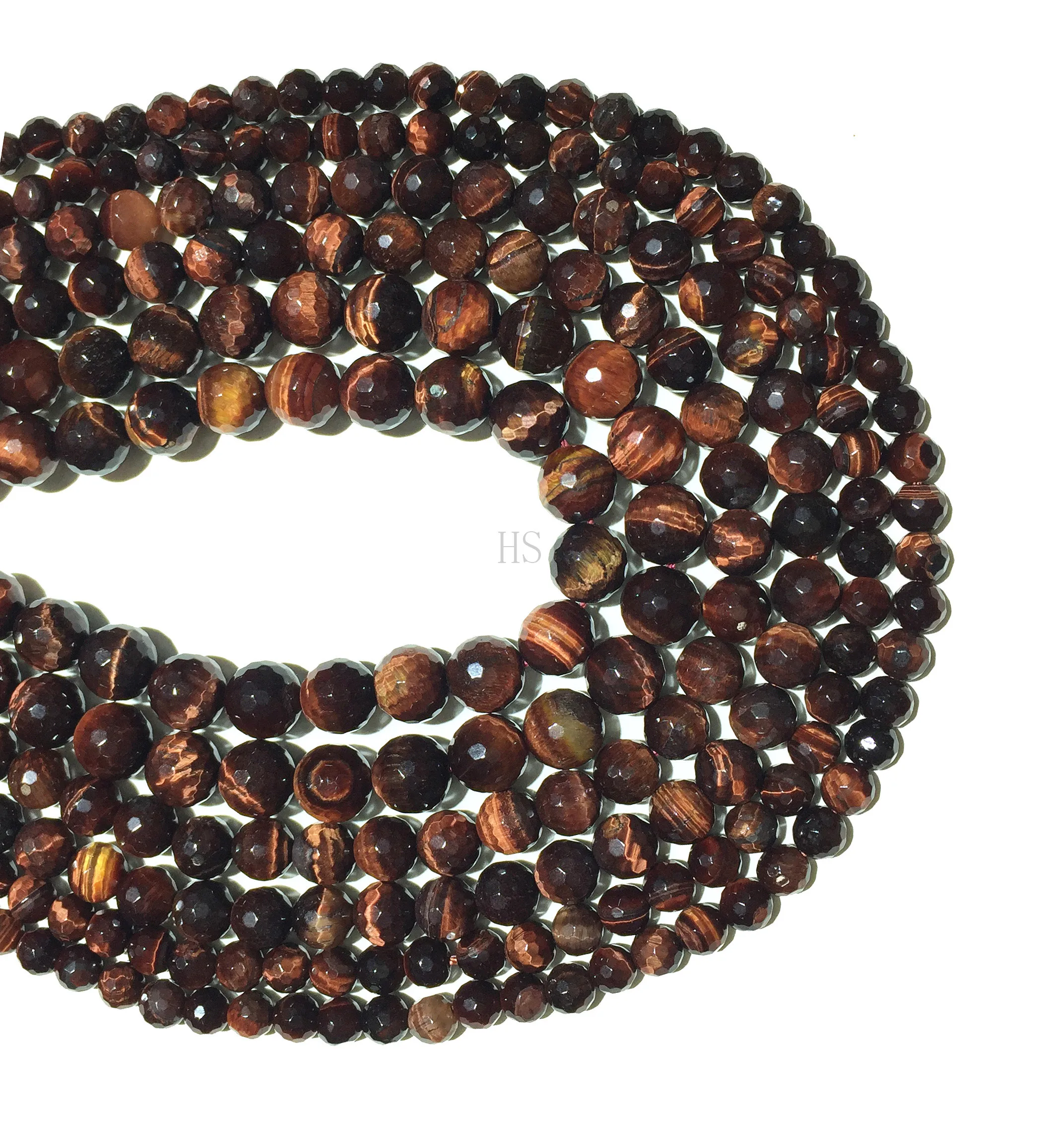 Граненые круглые бусины с натуральным камнем и красным тигровым глазом