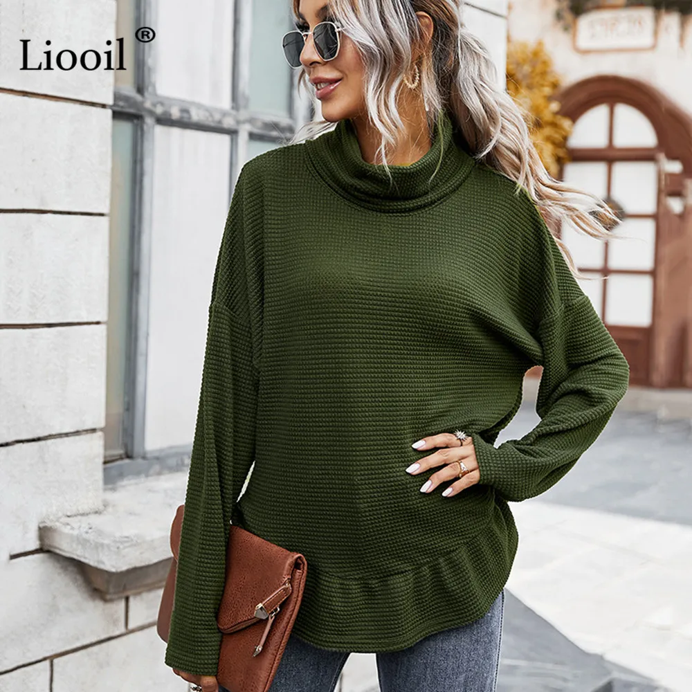 

Casual Army Green Pullovers Women Long Sleeve Turtleneck 2020 Autumn Winter Clothes Female Loose Streetwear Blouses And Tops