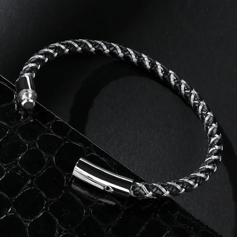 Браслет VOQ из стальной проволоки кожаный шнур мужские браслеты нержавеющей стали