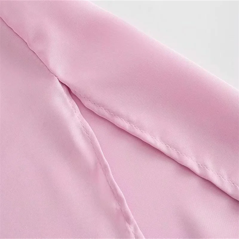 

Za 2021 Pink Satin Loose Woman Shirts Fashion Lapel Long Sleeve Summer Tops Casual Plussized Button Up Side Slits Female Shirt