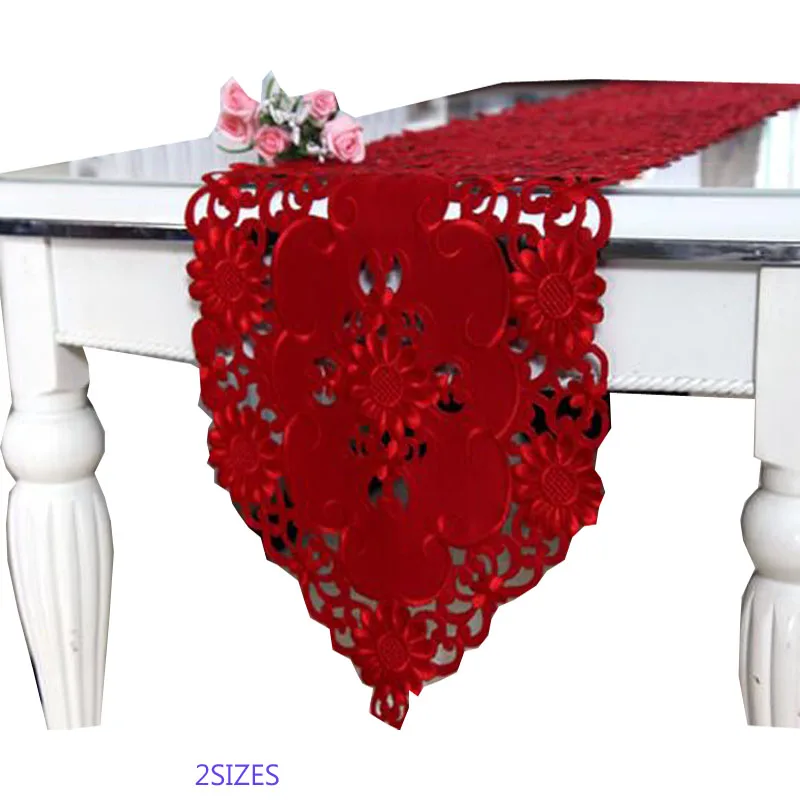 

Modern satin embroidery Table Runner cloth cover Bed runner lace tablecloth placemat Mantel Kitchen Christmas wedding decor