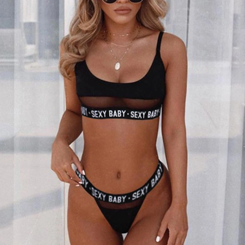 Модный женский комплект с бюстгальтером черного и белого цвета однотонное