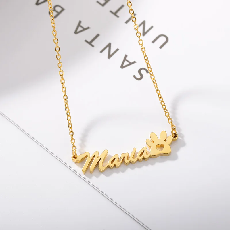 

Custom Name With Dog Paw Necklaces For Women Men Gold Stainless Steel Personalized Pendant Choker Jewelry Gift For Kids Bijoux