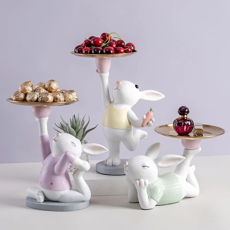 

Nordic Creative Cute Rabbit Tray Decoration Living Room Entrance Storage Key Storage Figurines Housewarming New Home Gifts