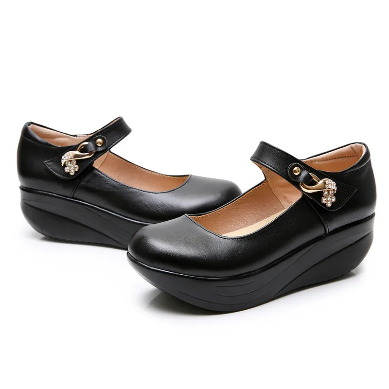 LIN KING/модные женские ботинки Классические черные туфли-лодочки на толстой