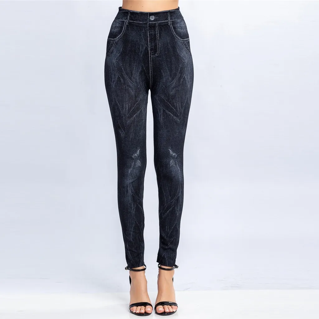 

Women Fashion Leggings Ladies Printed Wet Pencil Pants High Waist Imitation Denim Cowboy Trouser Female Pants Plus Size#p3