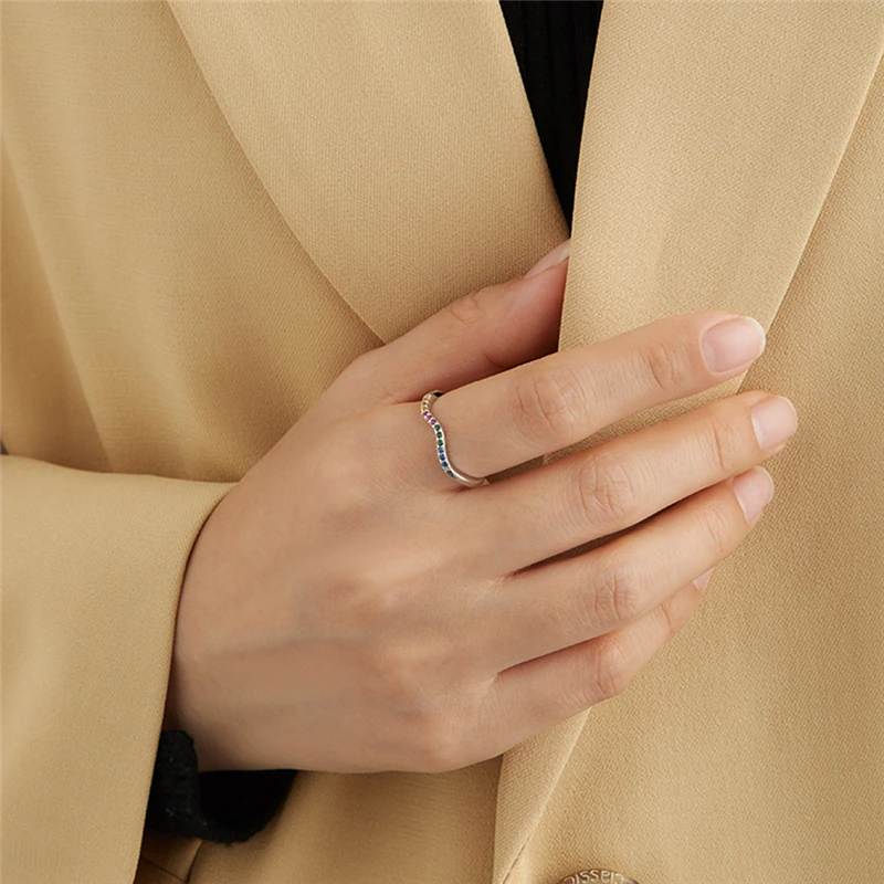 

XINSOM 100% Real 925 Sterling Silver Finger Rings For Women Rainbow Color CZ Engagement Wedding Rings Fine Jewelry Girls Gift