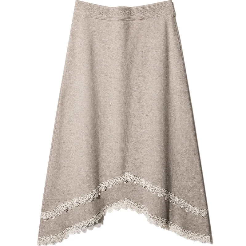 

Winter Skirts Womens Elastic High Waist Kintted Lace Skirts Irregular Hem Elegant A-Line Skirt Jupe Femme Faldas Saia Streetwear