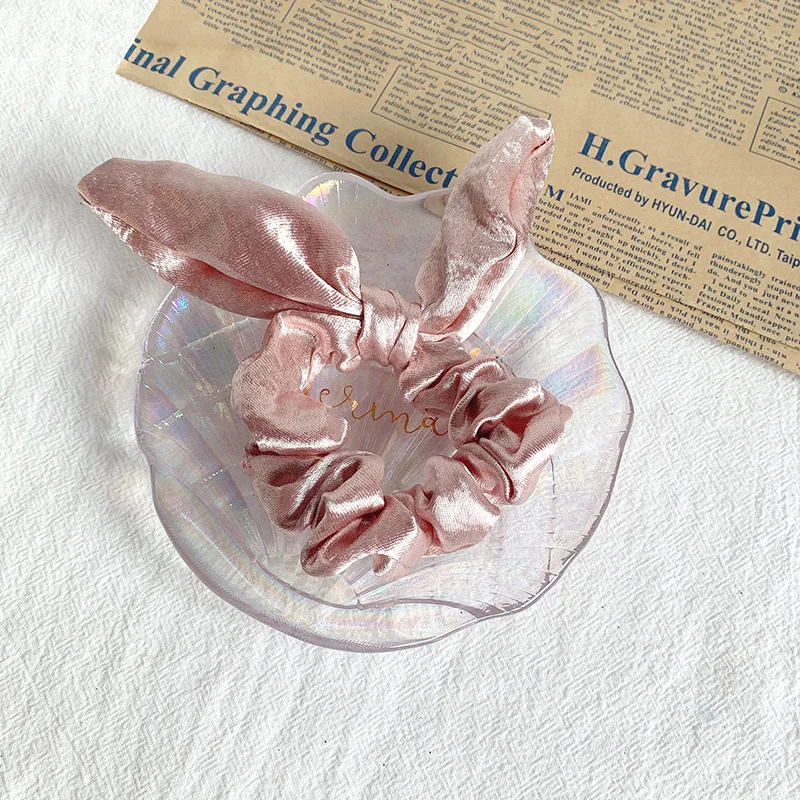 

Hairlyah Rabbit Ears Girls Hair Band Solid Bow-Knot Hair Ties Elastic Ponytail Head Rope Scrunchies Ornament Hair Accessories