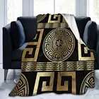 Супермягкое Флисовое одеяло, современное геометрическое золотистое металлическое покрывало с греческим узором, теплое фланелевое одеяло