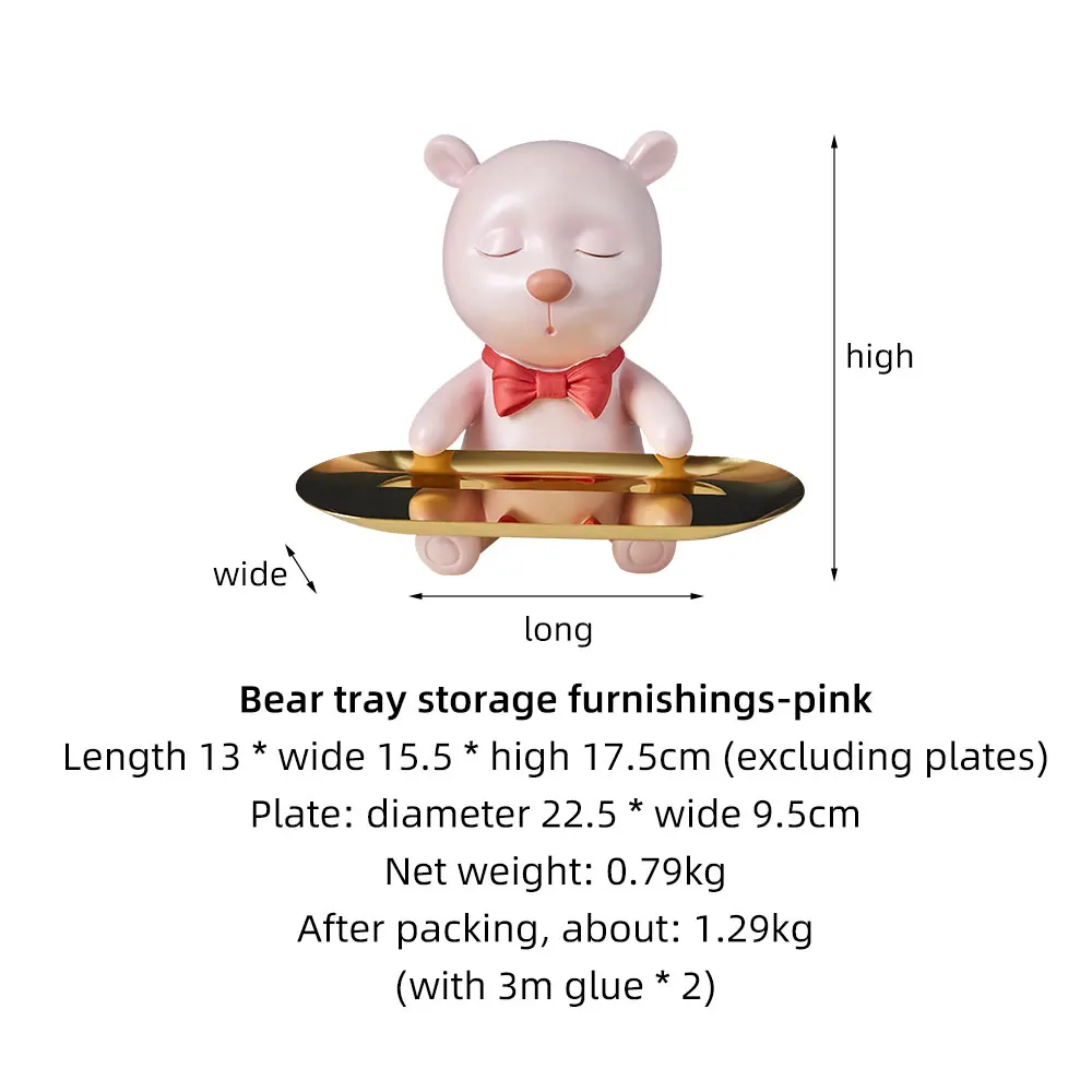 

Resin Animal Storage Rack Cartoon Bear Statue Metal Tray Modern Home Decor Living Room Bedroom Countertop Decor Accessories Gift