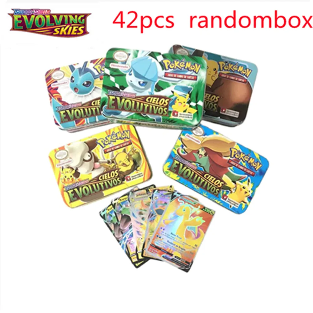 

42 stks /set Pokemon Cards Iron Box TAKARA TOMY Battle Games Hobby Hobby Collectibles Game Collection Anime Cards for Children