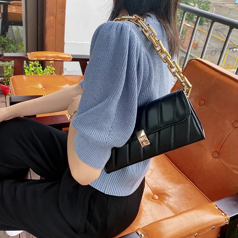 

Women Baguette Bag Handbag Leather Chain Shoulder Ladies Evening Purses Small Mini Clutch Bag Hand Bags Women 2020
