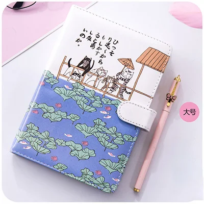 H Kawaii кожаный блокнот милый счастливый кот японская ручная книга ежедневник Filofax канцелярские принадлежности Школьные принадлежности подарок - Цвет: H