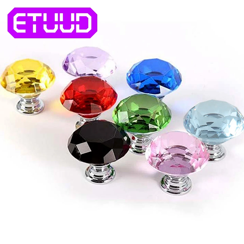 

ETUUD 30mm Diamond Shape Design Crystal Cabinet Door Wardrobe Handle Hardware Furniture fittings Glass Knobs Cupboard Pulls