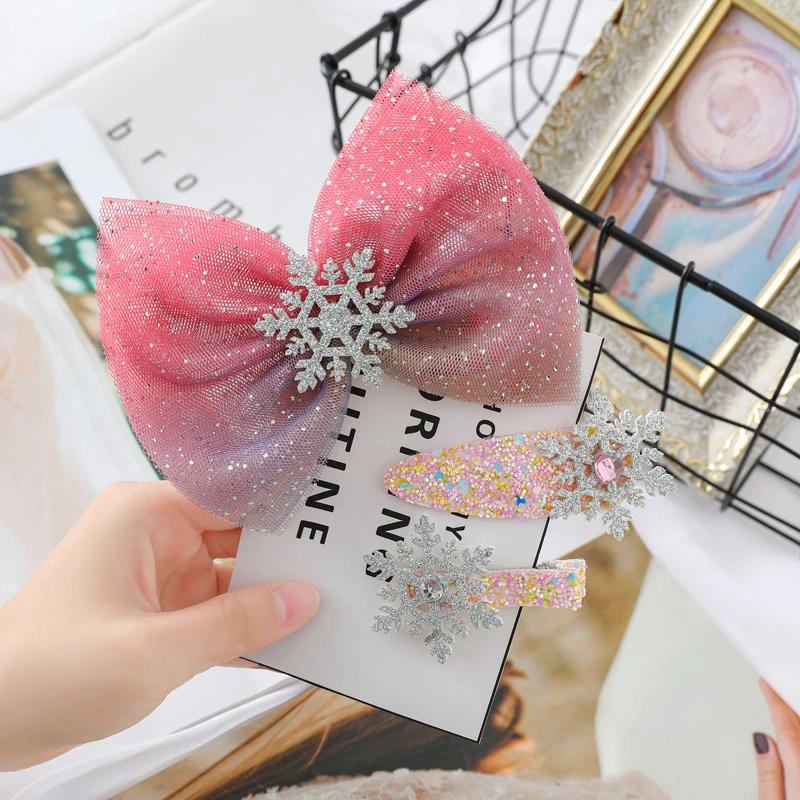 1/3 шт. заколки для волос принцессы детские с бантиком и снежинками милые цветные