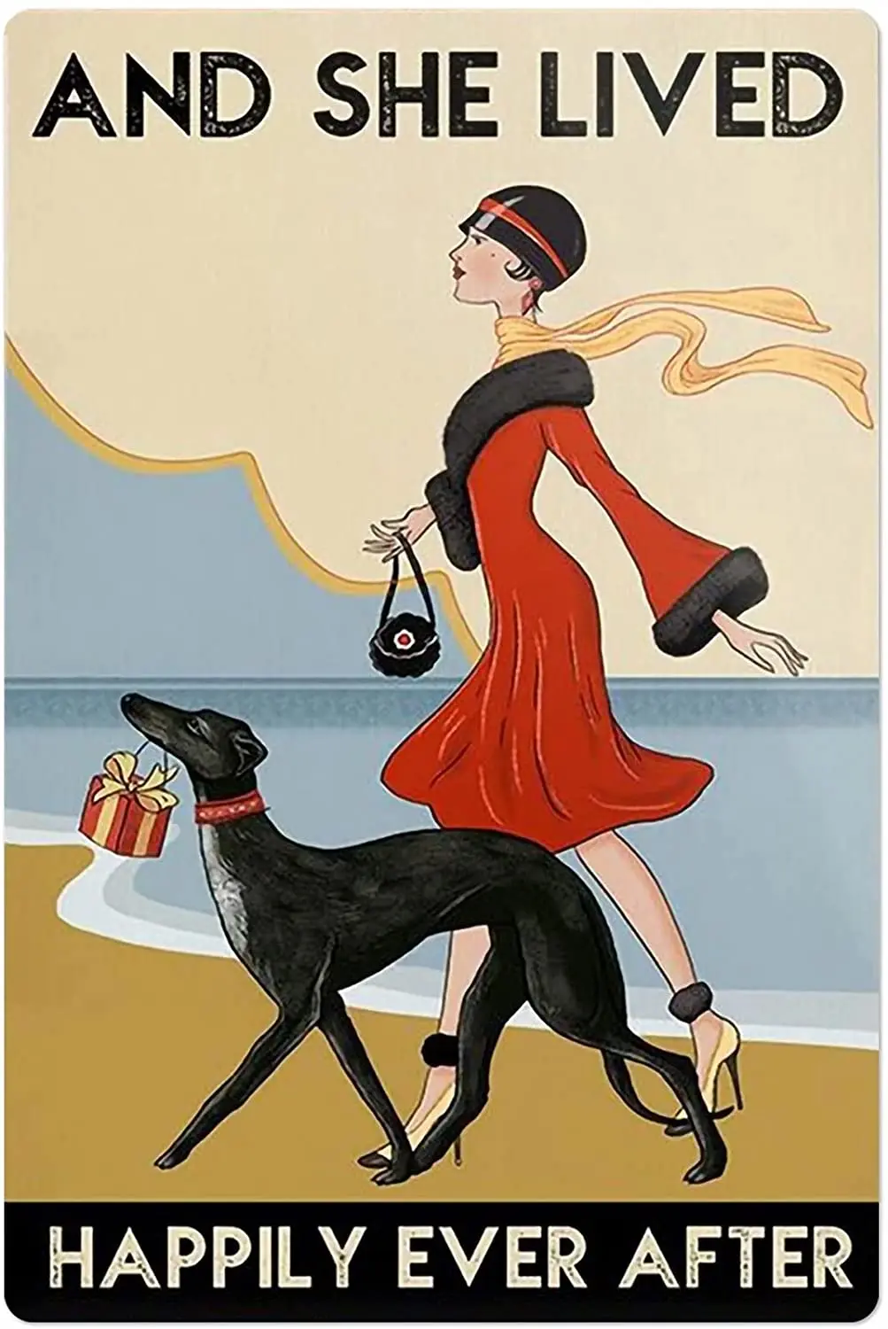 

Металлический жестяной плакат с собакой, и она жила счастливо и счастливо, винтажный Настенный декор, плакат, Настенный декор для бара, кафе,...