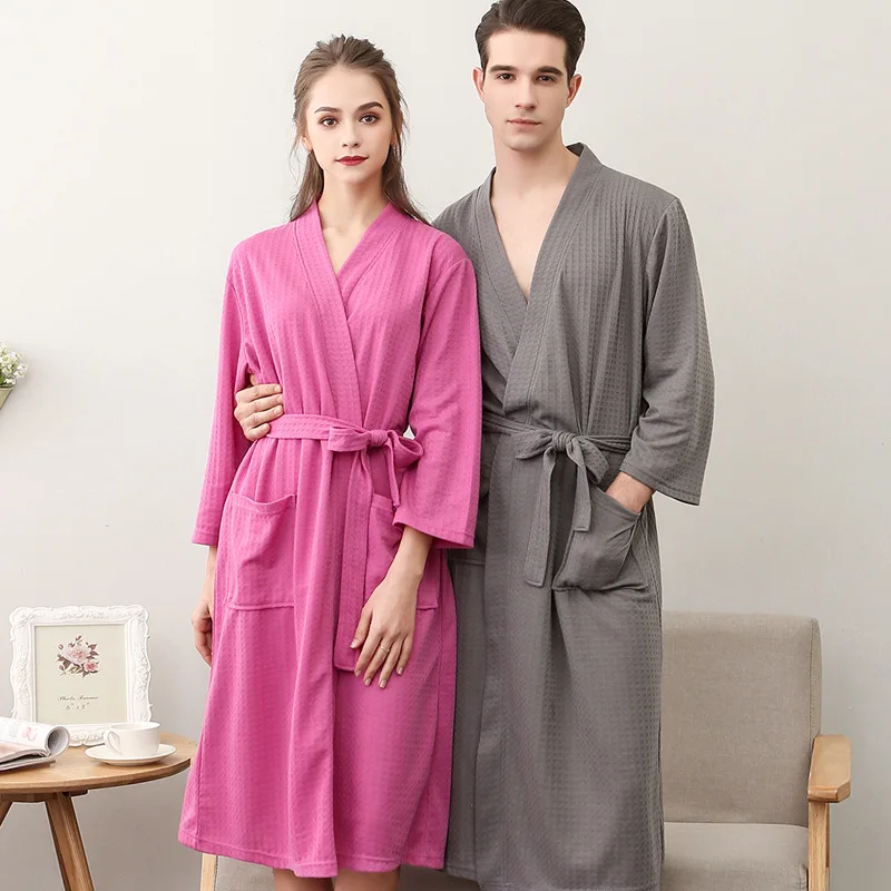 Lovers Men Bath Robe Waffle Shower Sleepwear Nightgowns Robe Male Female Bathrobe Long Woman Man Pajamas Couples Home Wear